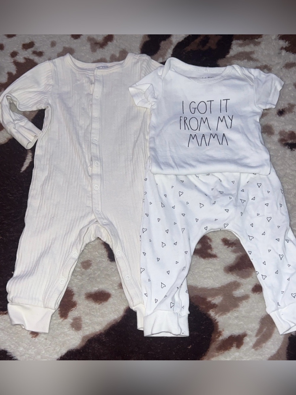Rae Dunn White Baby One-Piece Set with one piece